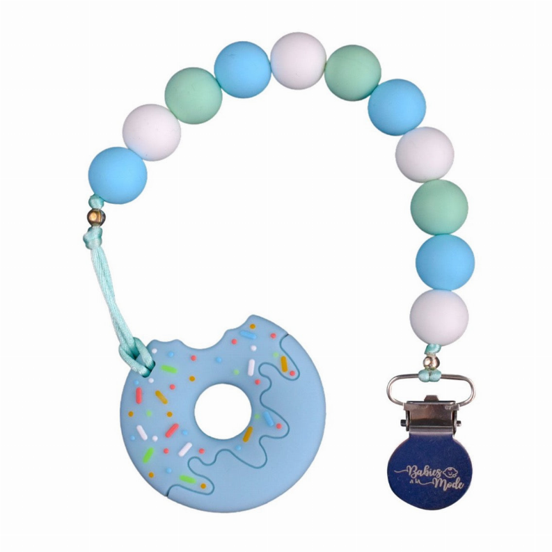 Baby Pacifier Clip - Donut Worry Blue