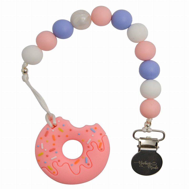 Baby Pacifier Clip - Donut Worry Pink