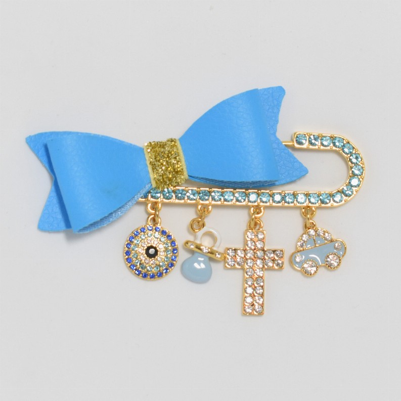 Baby Pins - Cross Blue BowPin for boys