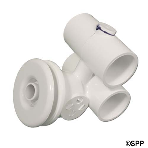 Jet Assembly, HydroAir Slimline, Tee Body, 1"S Water x 1"S Air, 1-1/4"L Wall Fitting, White