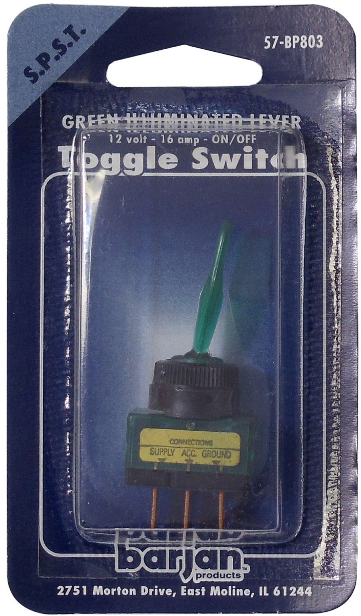 TOGGLE SW SPST GREEN LIT CARDED