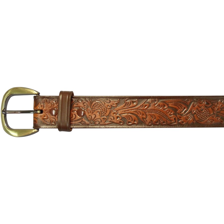 34"Brown Embossed Belt, Floral