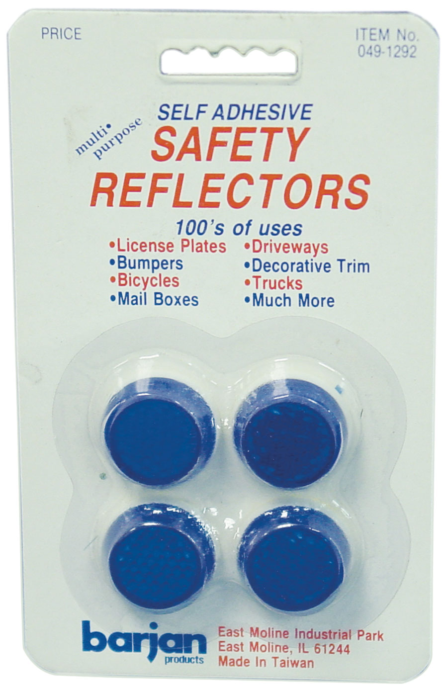 BARJAN MULTI-PURPOSE MINI BLUE ROUND SELF ADHESIVE SAFETY REFLECTORS - 4 PER CARD
