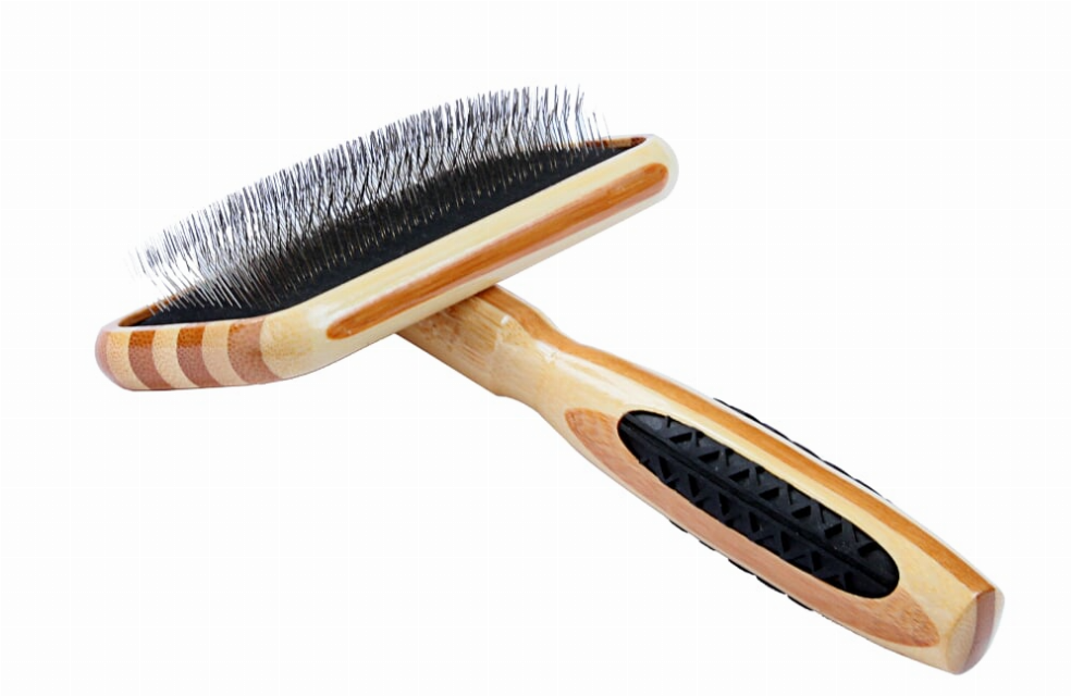 Bass Brushes- De-matting Pet Brush Slicker Style - Medium Striped Bamboo1