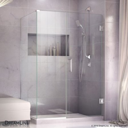 DreamLine Unidoor Plus 53 1/2 in. W x 30 3/8 in. D x 72 in. H Frameless Hinged Shower Enclosure, Clear Glass, Chrome