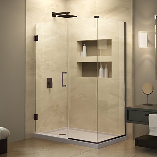DreamLine Unidoor Plus 56 in. W x 34 3/8 in. D x 72 in. H Frameless Hinged Shower Enclosure, Clear Glass, Oil Rubbed Bronze