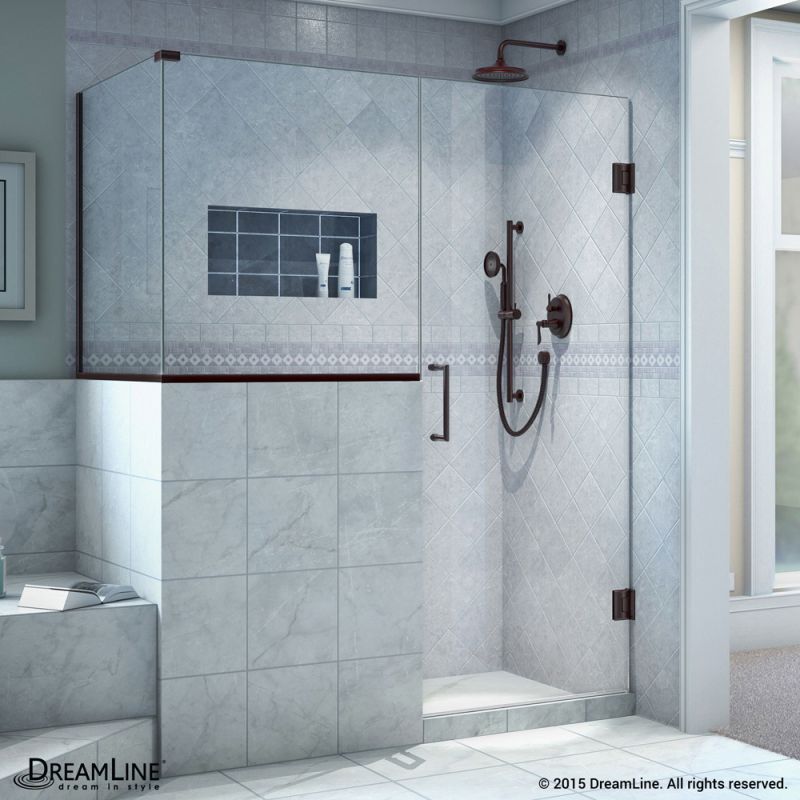 DreamLine Unidoor Plus 47 in. W x 30 3/8 in. D x 72 in. H Frameless Hinged Shower Enclosure, Clear Glass, Oil Rubbed Bronze