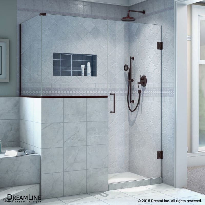 DreamLine Unidoor Plus 58 in. W x 30 3/8 in. D x 72 in. H Frameless Hinged Shower Enclosure, Clear Glass, Oil Rubbed Bronze