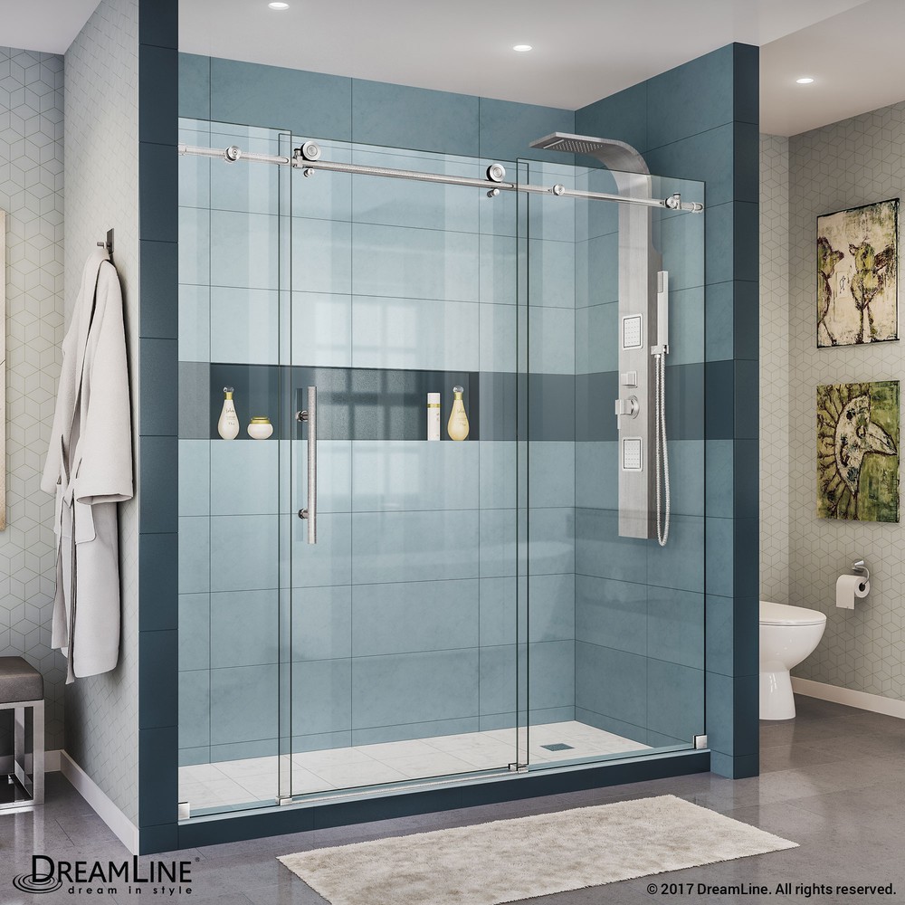 DreamLine Enigma-X 68-72 in. W x 76 in. H Fully Frameless Sliding Shower Door in Polished Stainless Steel