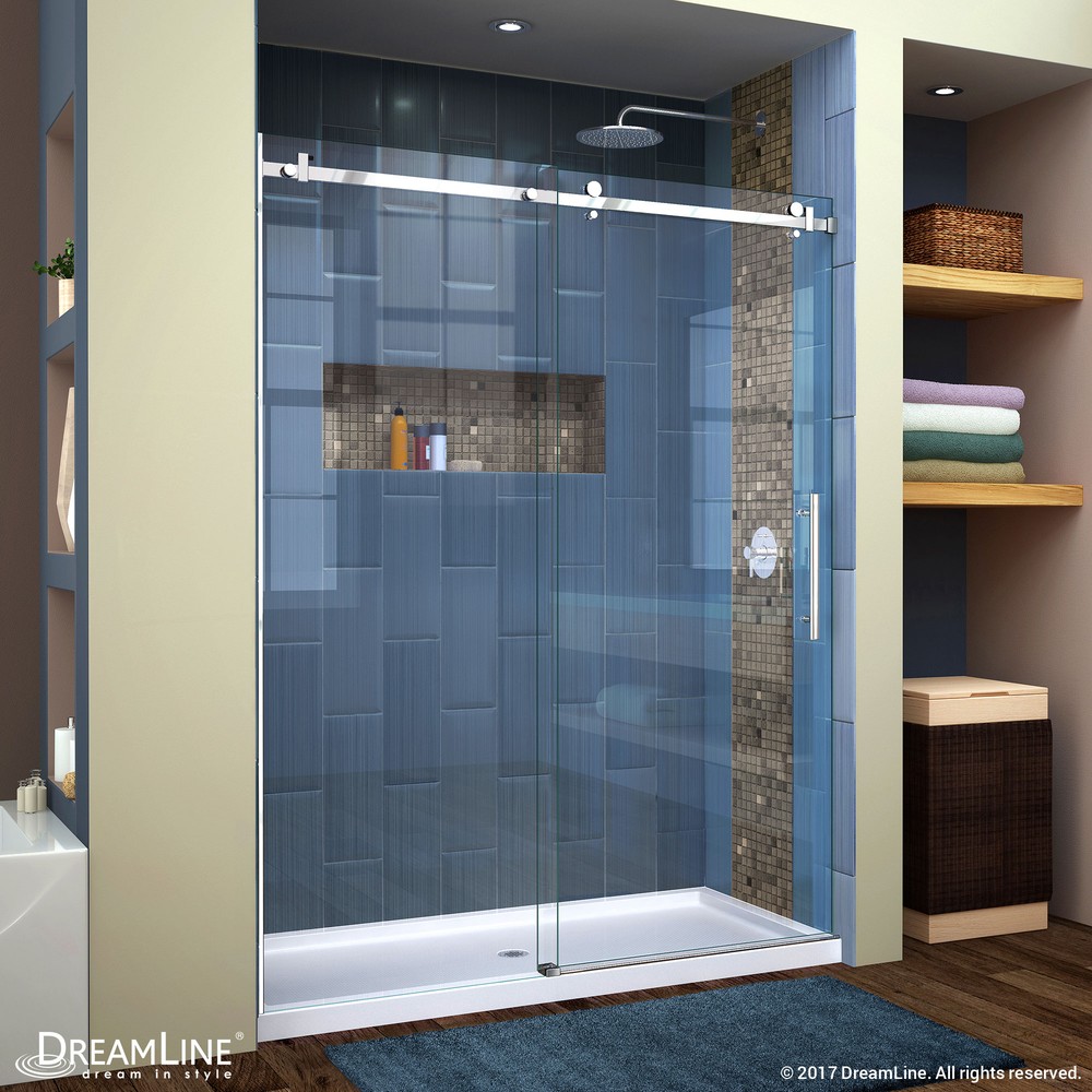 DreamLine Enigma Air 56-60 in. W x 76 in. H Frameless Sliding Shower Door in Brushed Stainless Steel