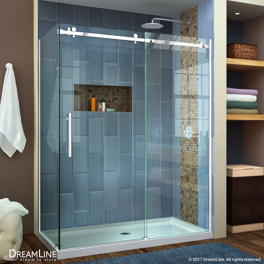 DreamLine Enigma Air 34 3/4 in. D x 60 3/8 in. W x 76 in. H Frameless Sliding Shower Enclosure in Brushed Stainless Steel