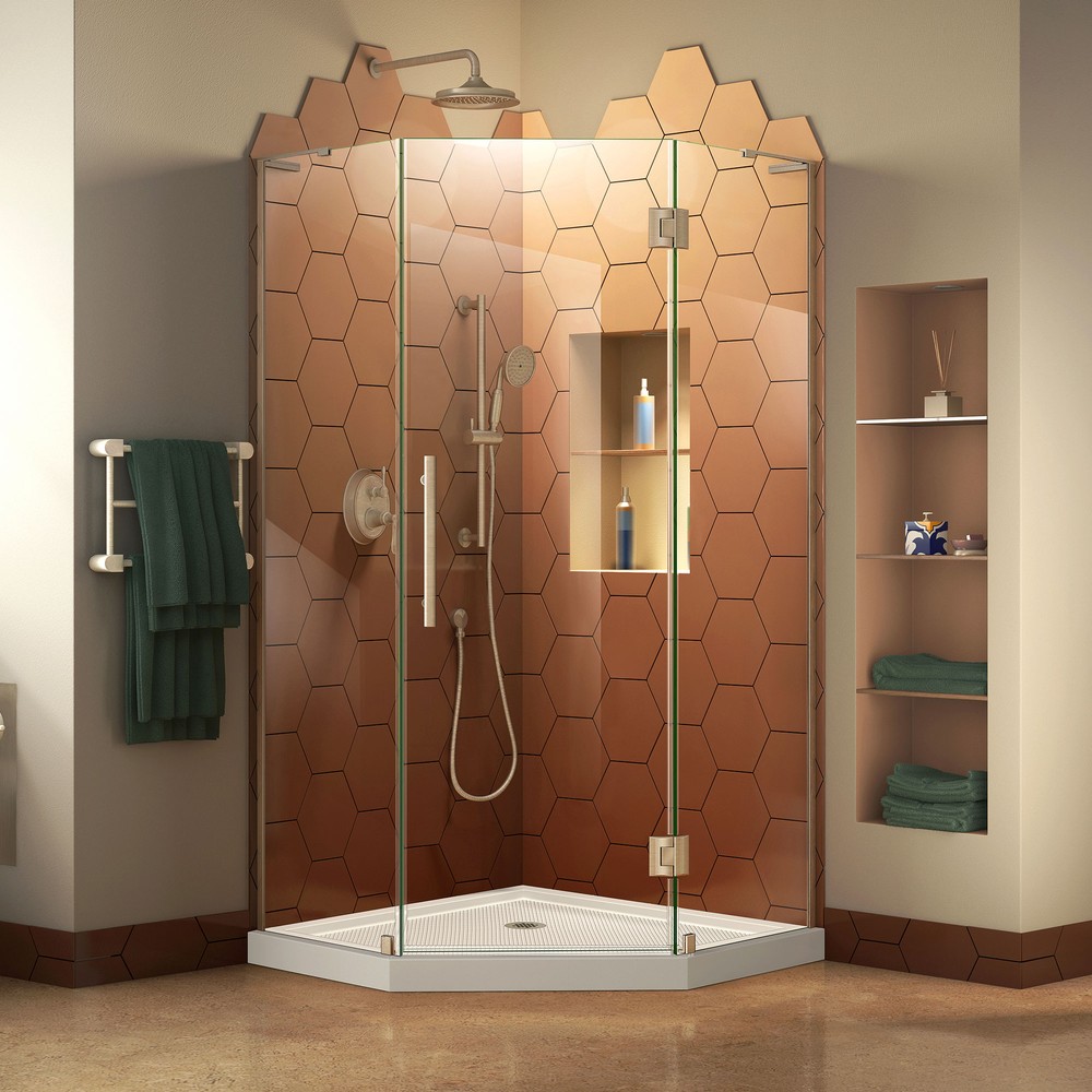 DreamLine Prism Plus 36 in. D x 36 in. W x 74 3/4 in. H Hinged Shower Enclosure in Chrome with Corner Drain White Base