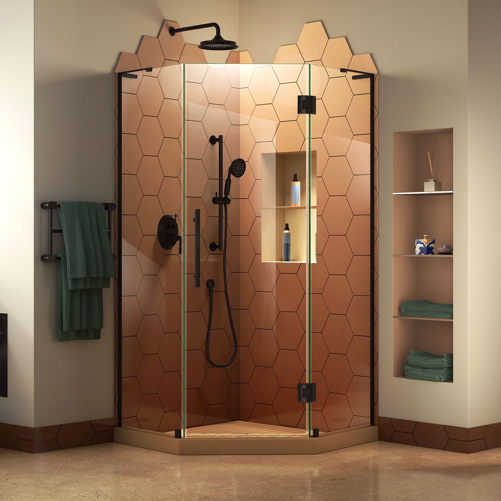 DreamLine Prism Plus 36 in. D x 36 in. W x 74 3/4 in. H Hinged Shower Enclosure in Brushed Nickel with Corner Drain White Base