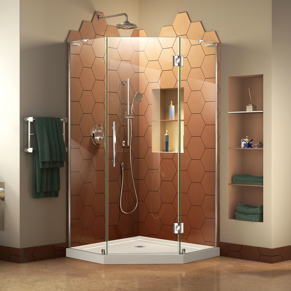 DreamLine Prism Plus 38 in. D x 38 in. W x 74 3/4 in. H Hinged Shower Enclosure in Satin Black with Corner Drain White Base