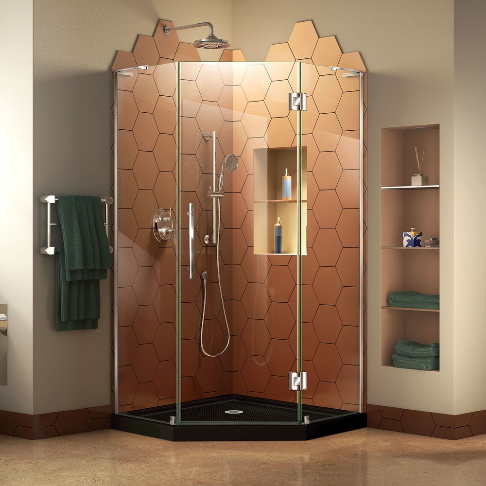 DreamLine Prism Plus 38 in. D x 38 in. W x 74 3/4 in. H Hinged Shower Enclosure in Oil Rubbed Bronze, Corner Drain Biscuit Base