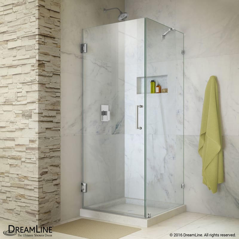 DreamLine Unidoor Lux 30 3/8 in. W x 30 in. D x 72 in. H Frameless Hinged Shower Enclosure with Support Arm in Satin Black