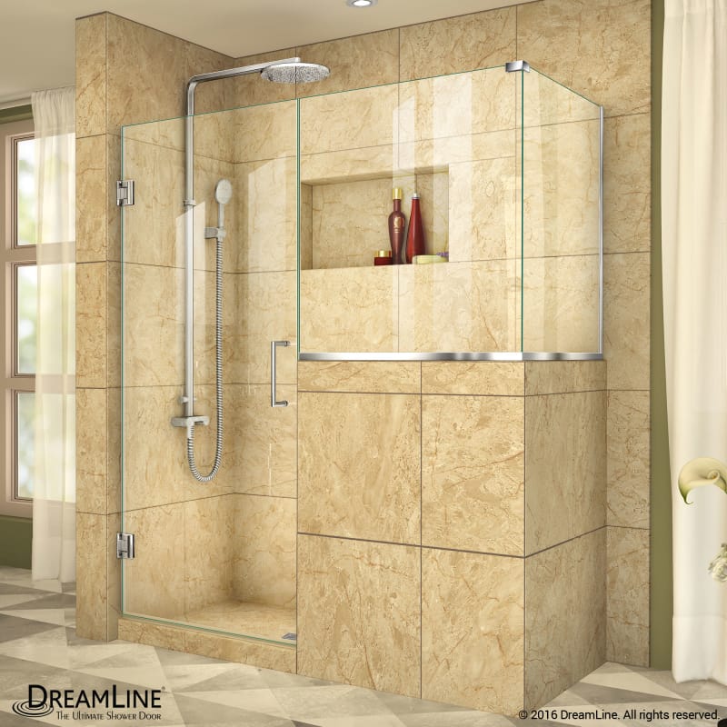 DreamLine Unidoor Plus 53 in. W x 36.375 in. D x 72 in. H Frameless Hinged Shower Enclosure, Clear Glass, Satin Black