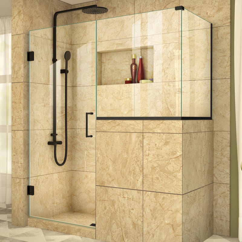 DreamLine Unidoor Plus 57 in. W x 36 3/8 in. D x 72 in. H Frameless Hinged Shower Enclosure, Clear Glass, Satin Black