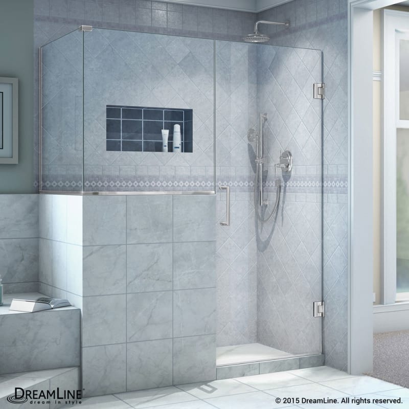 DreamLine Unidoor Plus 47 in. W x 30 3/8 in. D x 72 in. H Frameless Hinged Shower Enclosure, Clear Glass, Satin Black