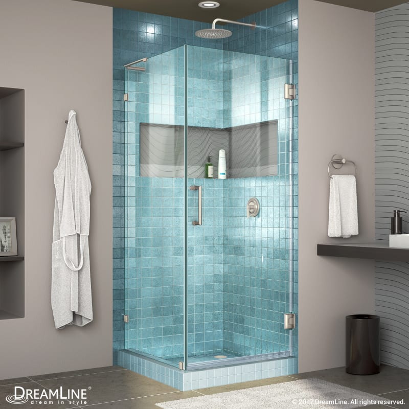 DreamLine Unidoor Lux 30 3/8 in. W x 30 in. D x 72 in. H Frameless Hinged Shower Enclosure with L-Bar in Brushed Nickel