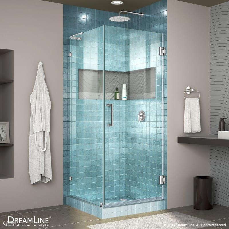 DreamLine Unidoor Lux 30 3/8 in. W x 30 in. D x 72 in. H Frameless Hinged Shower Enclosure with L-Bar in Chrome