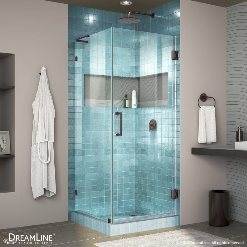 DreamLine Unidoor Lux 30 3/8 in. W x 30 in. D x 72 in. H Frameless Hinged Shower Enclosure with L-Bar in Oil Rubbed Bronze