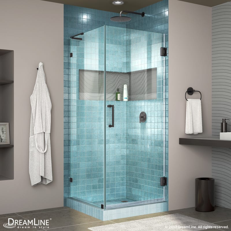 DreamLine Unidoor Lux 30 3/8 in. W x 30 in. D x 72 in. H Frameless Hinged Shower Enclosure with L-Bar in Satin Black