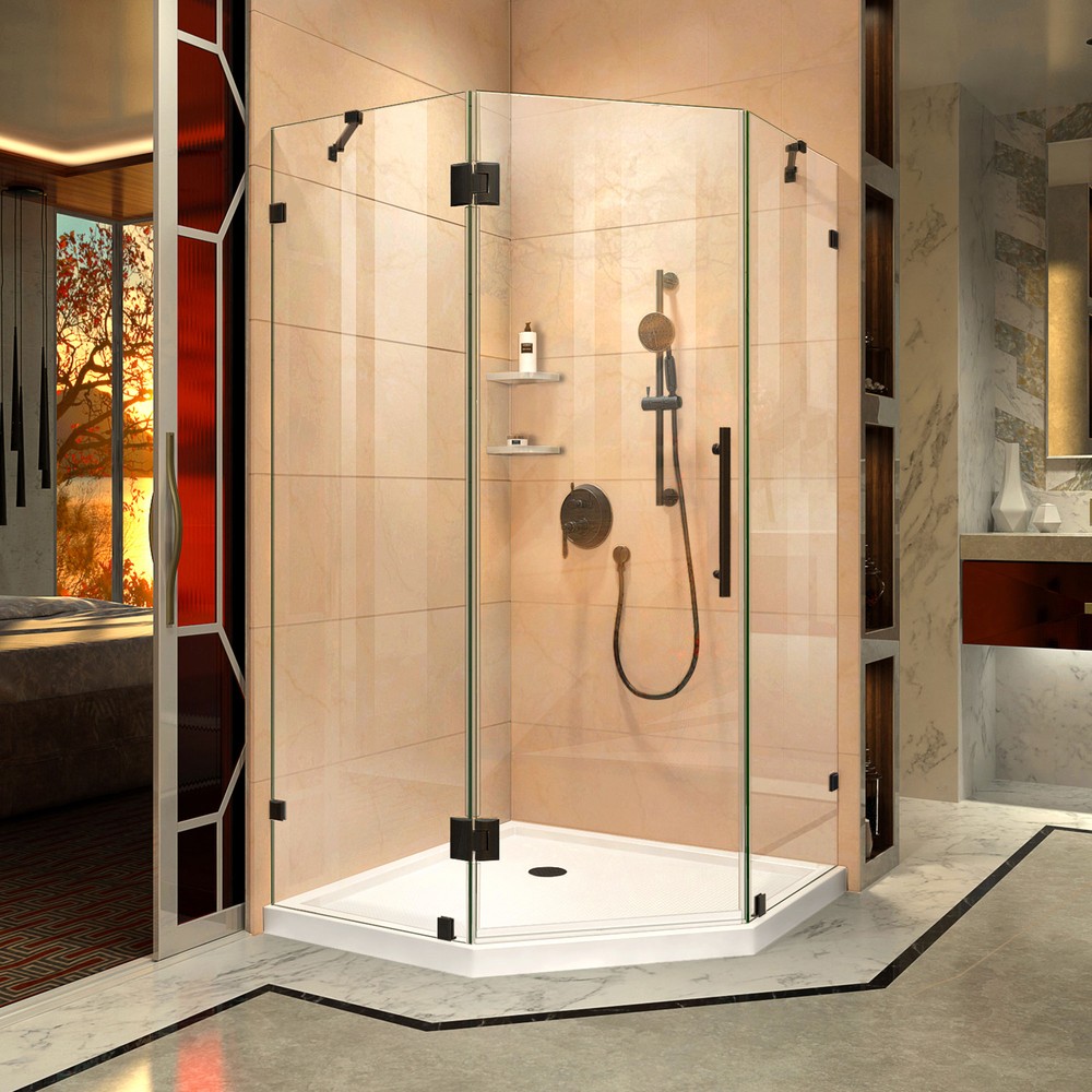 DreamLine Prism Lux 38 in. D x 38 in. W x 72 in. H Fully Frameless Hinged Shower Enclosure in Satin Black
