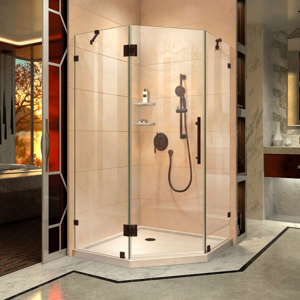 DreamLine Prism Lux 36 in. D x 36 in. W x 74 3/4 in. H Hinged Shower Enclosure in Chrome with Corner Drain Biscuit Base Kit