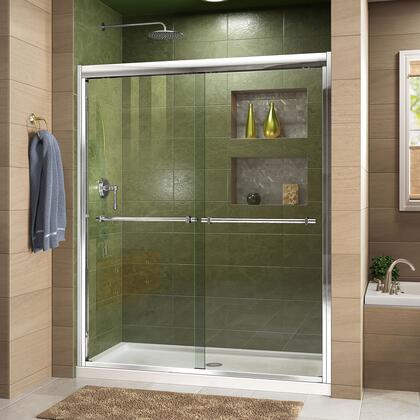 DreamLine Duet 36 in. D x 60 in. W x 74 3/4 in. H Bypass Shower Door in Chrome with Center Drain Black Base Kit