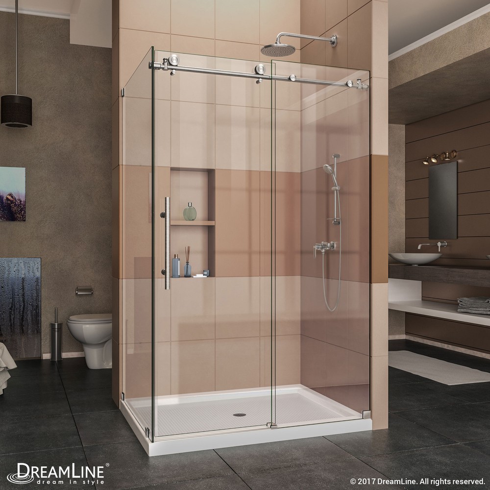 DreamLine Enigma-X 32 1/2 in. D x 72 3/8 in. W x 76 in. H Fully Frameless Sliding Shower Enclosure in Polished Stainless Steel