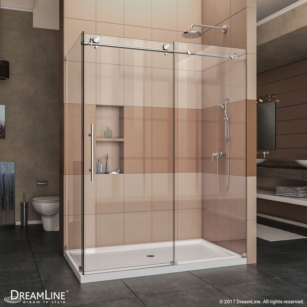 DreamLine Enigma-X 32 1/2 in. D x 60 3/8 in. W x 76 in. H Fully Frameless Sliding Shower Enclosure in Brushed Stainless Steel