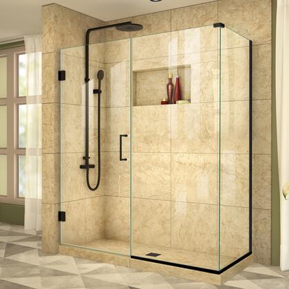 DreamLine Unidoor Plus 58 in. W x 34 3/8 in. D x 72 in. H Frameless Hinged Shower Enclosure, Clear Glass, Satin Black