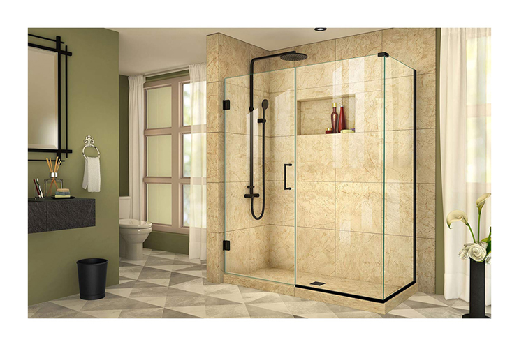 DreamLine Unidoor Plus 56 in. W x 30 3/8 in. D x 72 in. H Frameless Hinged Shower Enclosure, Clear Glass, Satin Black