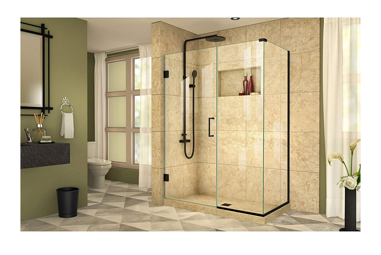 DreamLine Unidoor Plus 52 1/2 in. W x 34 3/8 in. D x 72 in. H Frameless Hinged Shower Enclosure, Clear Glass, Satin Black