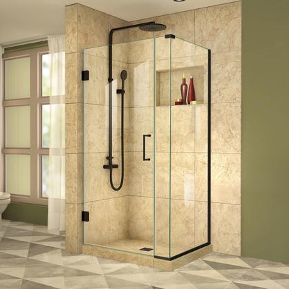 DreamLine Unidoor Plus 36 in. W x 34 3/8 in. D x 72 in. H Frameless Hinged Shower Enclosure, Clear Glass, Satin Black