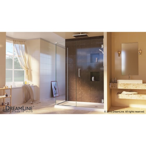 DreamLine Unidoor Plus 34 in. W x 30 3/8 in. D x 72 in. H Frameless Hinged Shower Enclosure, Clear Glass, Satin Black