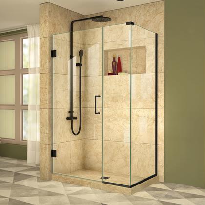 DreamLine Unidoor Plus 43 in. W x 30 3/8 in. D x 72 in. H Frameless Hinged Shower Enclosure, Clear Glass, Satin Black