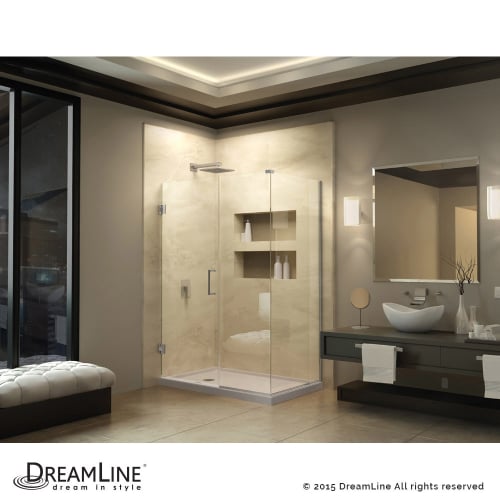 DreamLine Unidoor Plus 32 1/2 in. W x 30 3/8 in. D x 72 in. H Frameless Hinged Shower Enclosure, Clear Glass, Satin Black