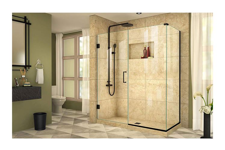 DreamLine Unidoor Plus 59 in. W x 30 3/8 in. D x 72 in. H Frameless Hinged Shower Enclosure, Clear Glass, Satin Black
