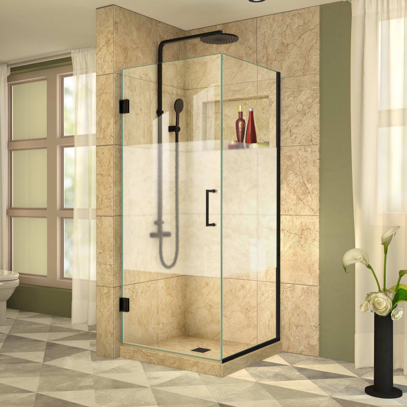 DreamLine Unidoor Plus 30 3/8 in. W x 30 in. D x 72 in. H Frameless Hinged Shower Enclosure, Clear Glass, Satin Black
