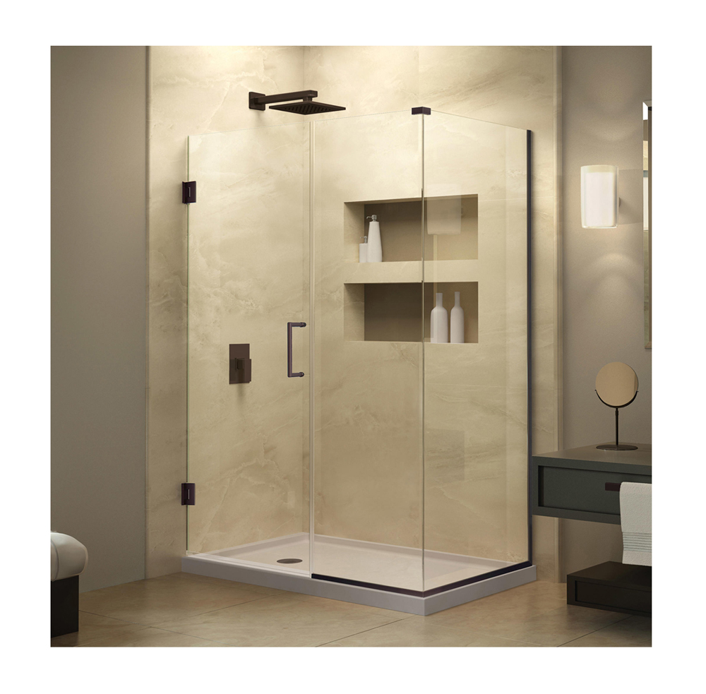 DreamLine Unidoor Plus 53 in. W x 30 3/8 in. D x 72 in. H Frameless Hinged Shower Enclosure, Clear Glass, Satin Black