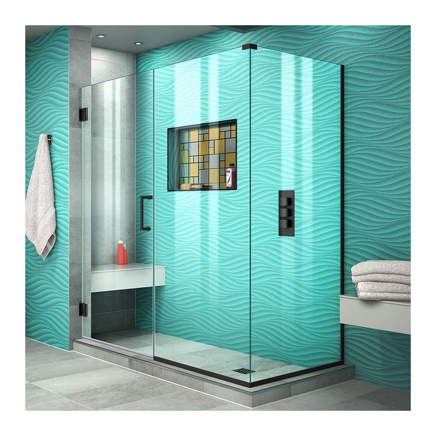 DreamLine Unidoor Plus 53 1/2 in. W x 30 3/8 in. D x 72 in. H Frameless Hinged Shower Enclosure, Clear Glass, Satin Black