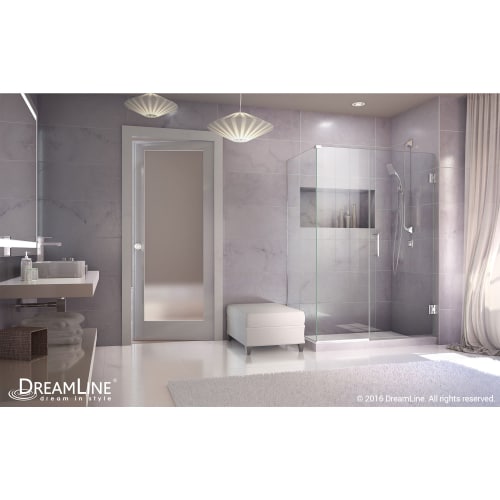 DreamLine Unidoor Plus 32 in. W x 34 3/8 in. D x 72 in. H Frameless Hinged Shower Enclosure, Clear Glass, Satin Black
