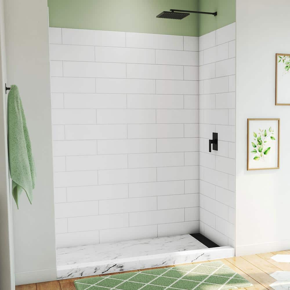 DreamLine DreamStone 36 in. D x 62 in. W x 84 in. H Shower Wall Kit in White Modern Subway Pattern