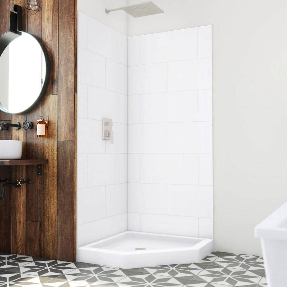 DreamLine DreamStone 36 in. D x 36 in. W Base and Wall Kit in White Traditional Subway Pattern