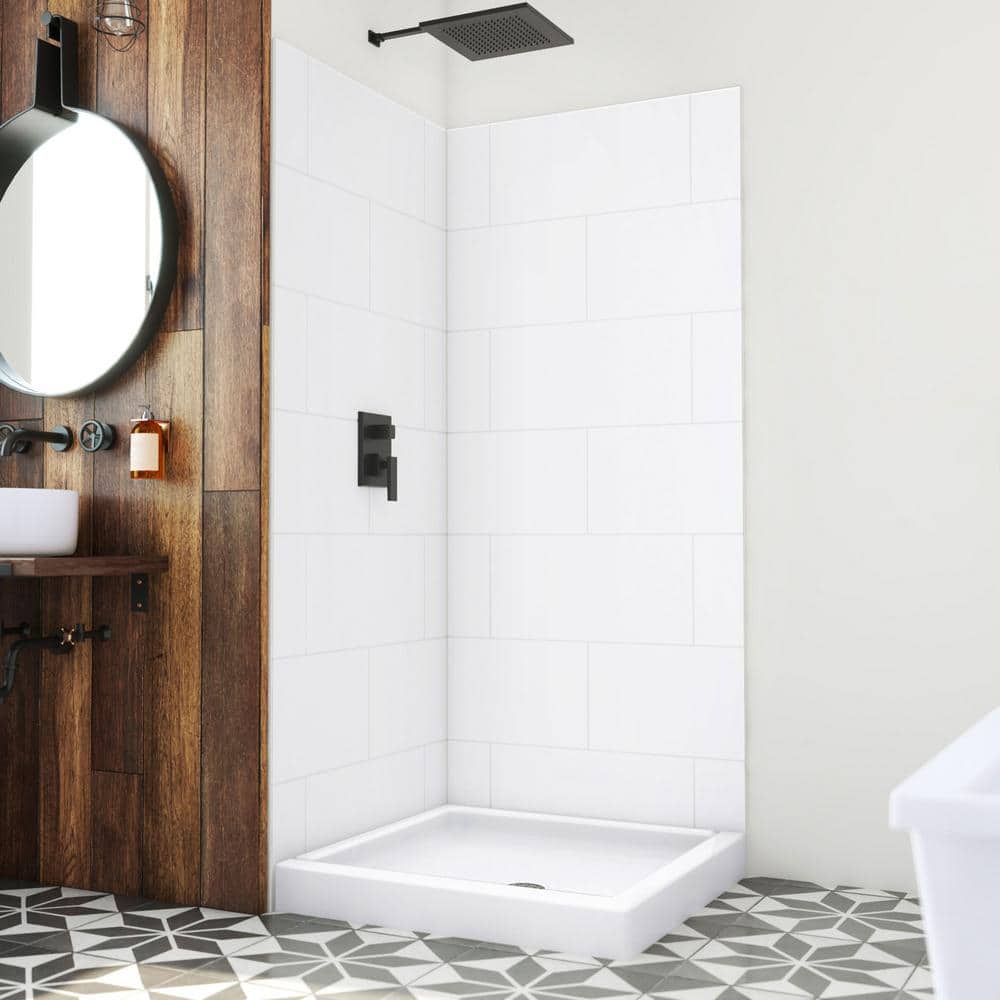 DreamLine DreamStone 36 in. D x 36 in. W Base and Wall Kit in White Traditional Subway Pattern