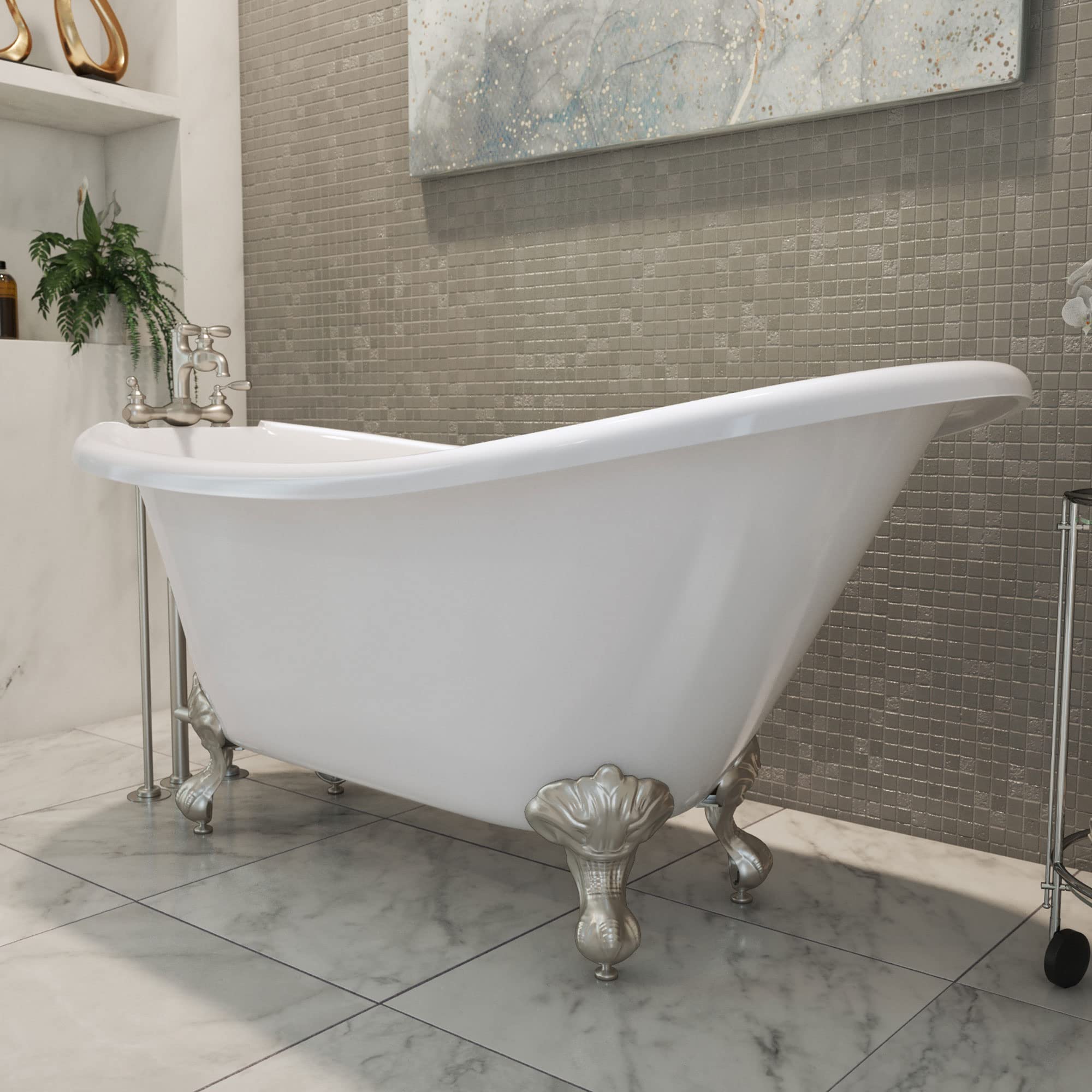 DreamLine Atlantic 61 in. L x 28 in. H Acrylic Freestanding Bathtub with Brushed Nickel Finish