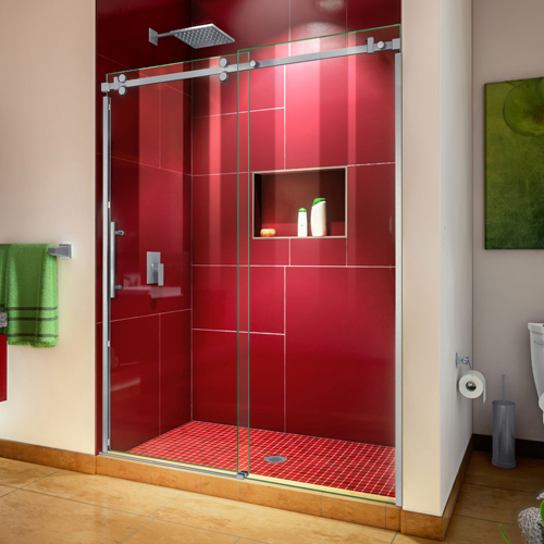 DreamLine Enigma Sky 56-60 in. W x 76 in. H Frameless Sliding Shower Door in Brushed Stainless Steel