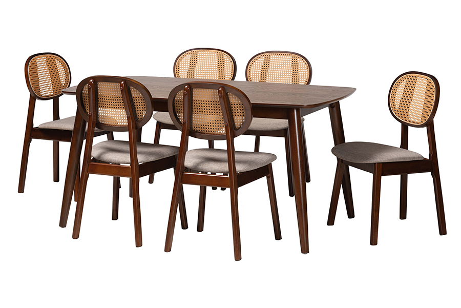 Baxton Studio Darrion Mid-Century Modern Grey Fabric and Walnut Brown Finished Wood 7-Piece Dining Set